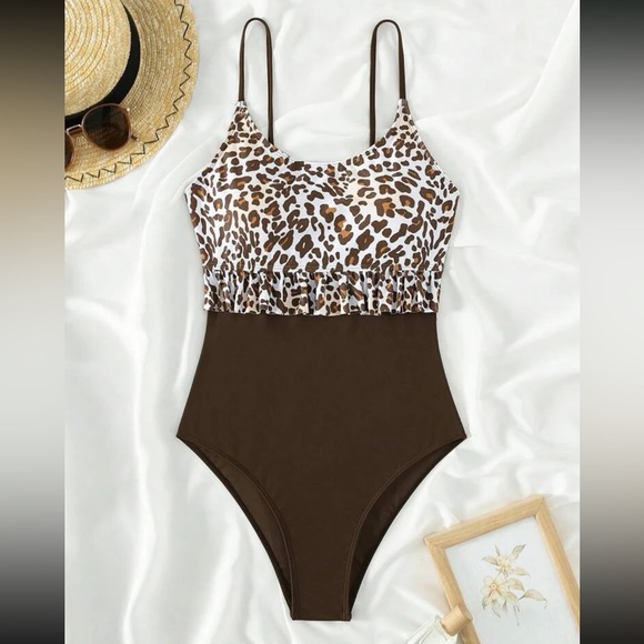 Boho leopard print one piece swimsuit - Picture 3 of 6